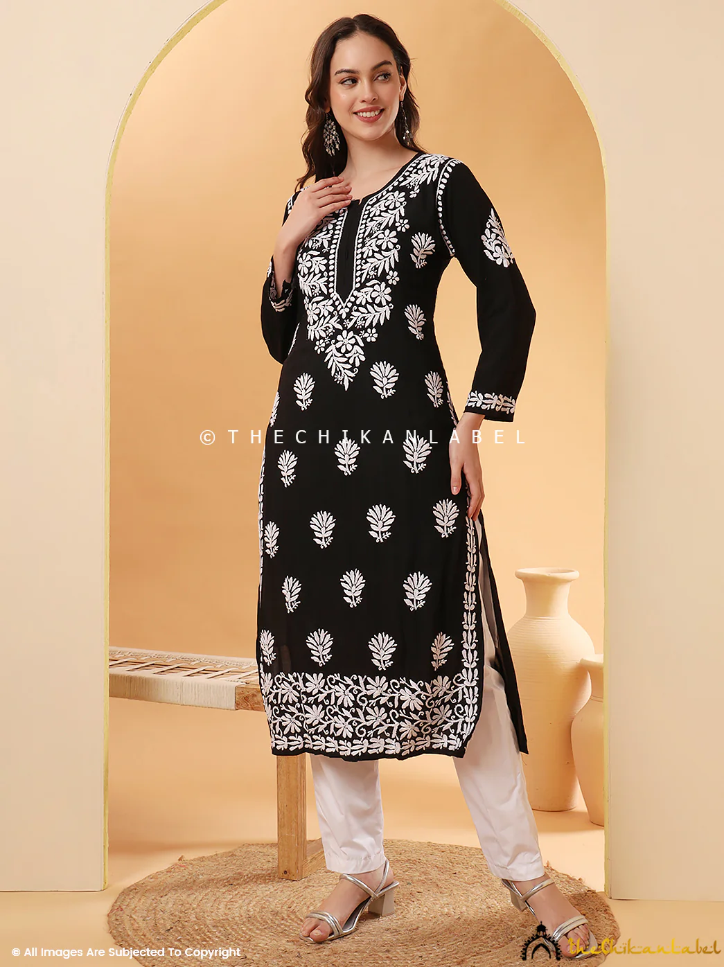 Arya Modal Chikankari Straight Kurti-  Black - Image 4