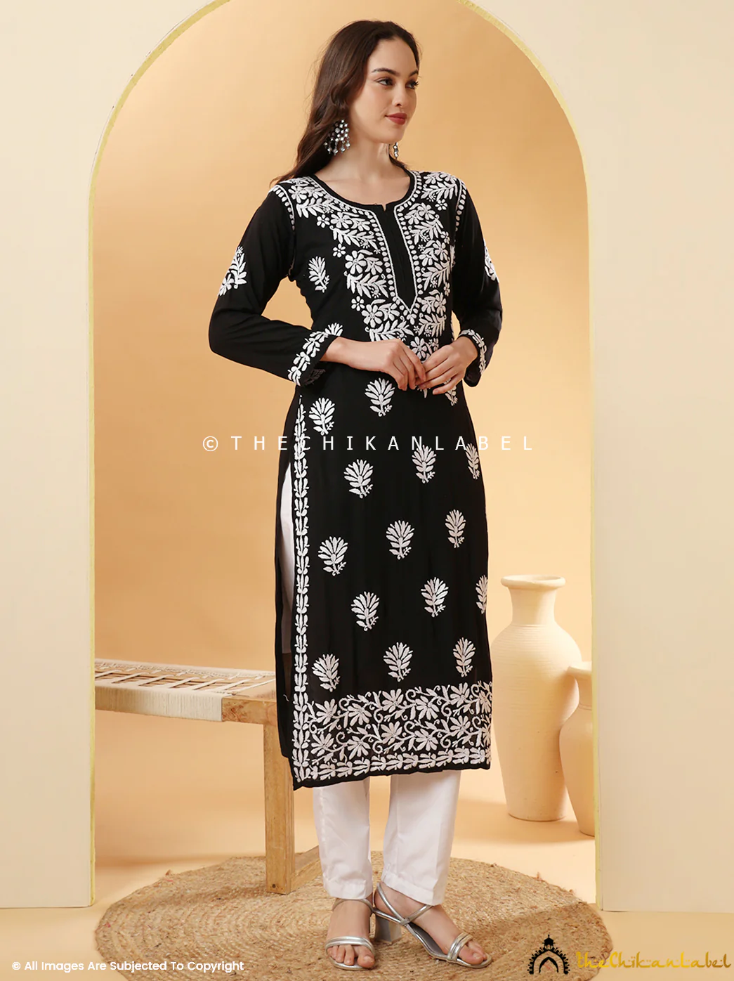 Arya Modal Chikankari Straight Kurti-  Black - Image 5