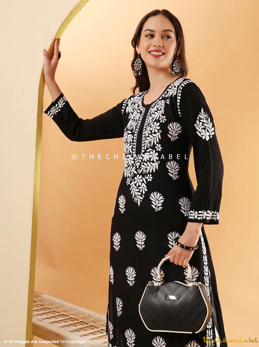 Arya Modal Chikankari Straight Kurti-  Black - Image 6