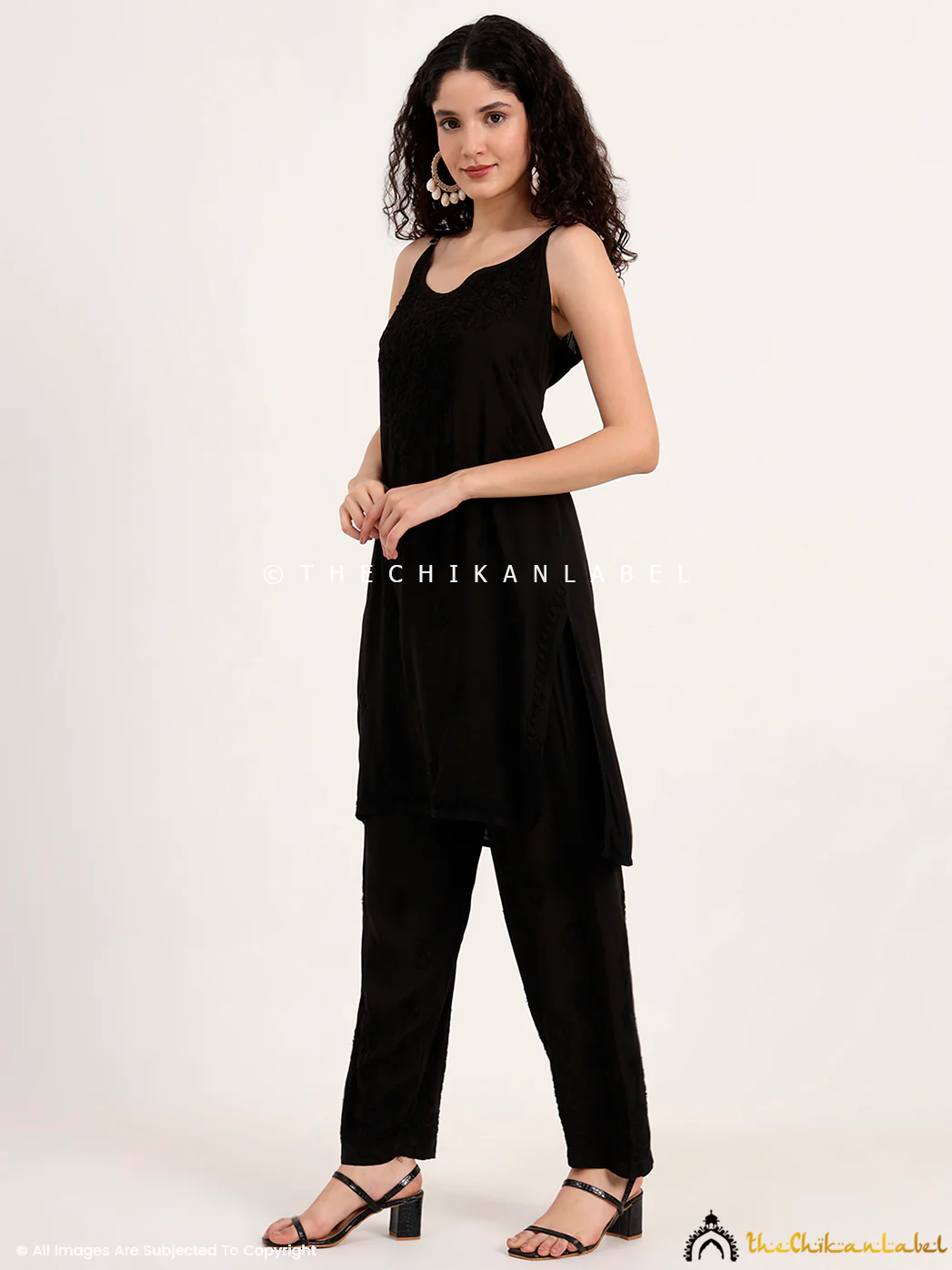 Avleen Modal Chikankari Strappy Set - Black - Image 4