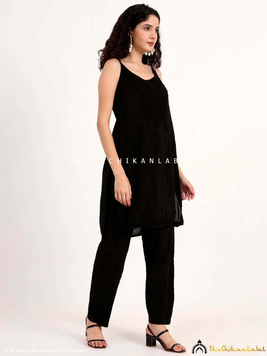 Avleen Modal Chikankari Strappy Set - Black - Image 5