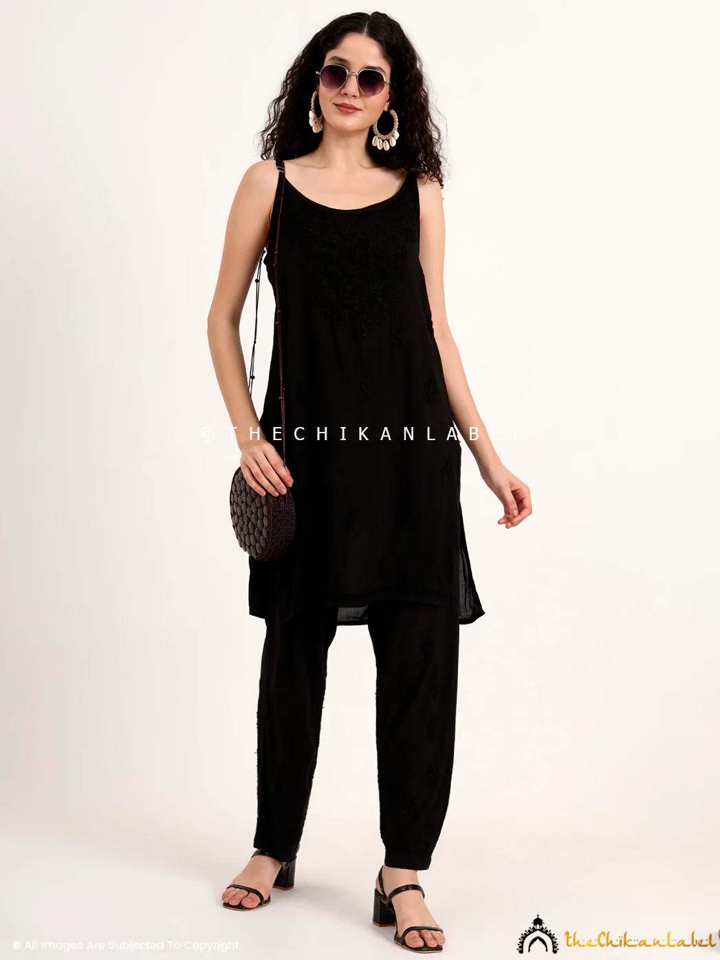 Avleen Modal Chikankari Strappy Set - Black - Image 6