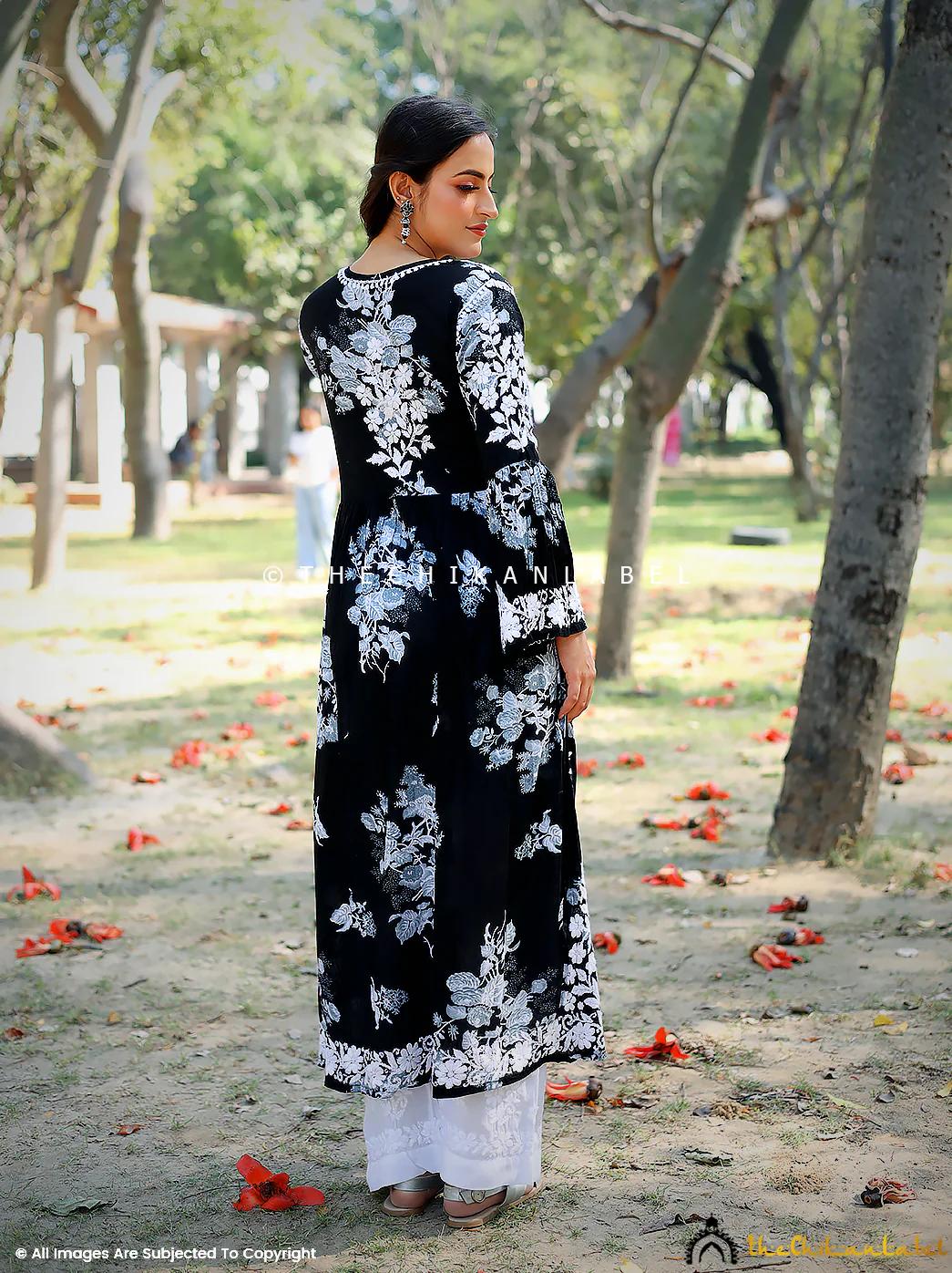 Biba Mulmul Cotton Chikankari Angrakha - Black - Image 3
