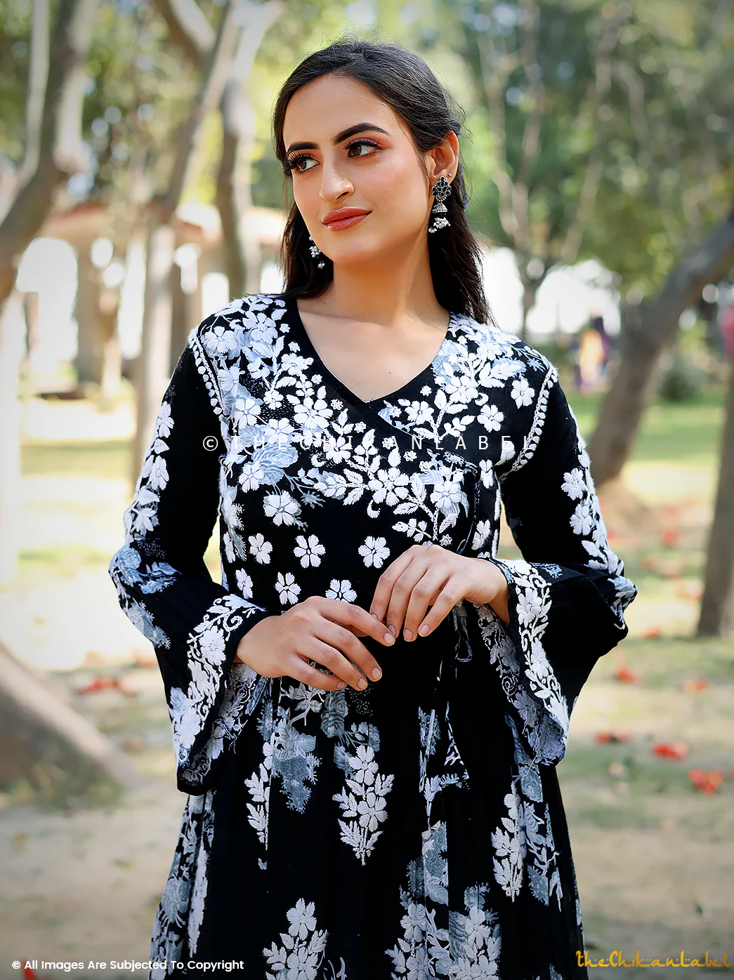 Biba Mulmul Cotton Chikankari Angrakha - Black - Image 4