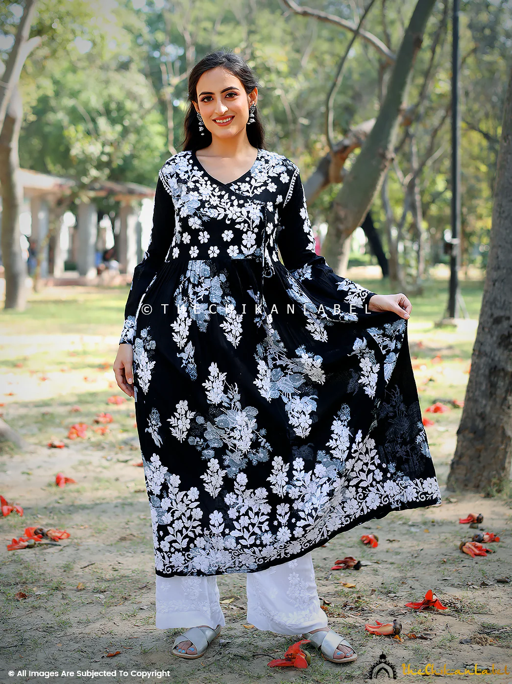 Biba Mulmul Cotton Chikankari Angrakha - Black - Image 5