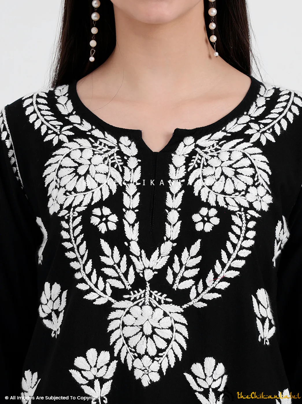 Chahat Rayon Chikankari Short Top- Black - Image 2