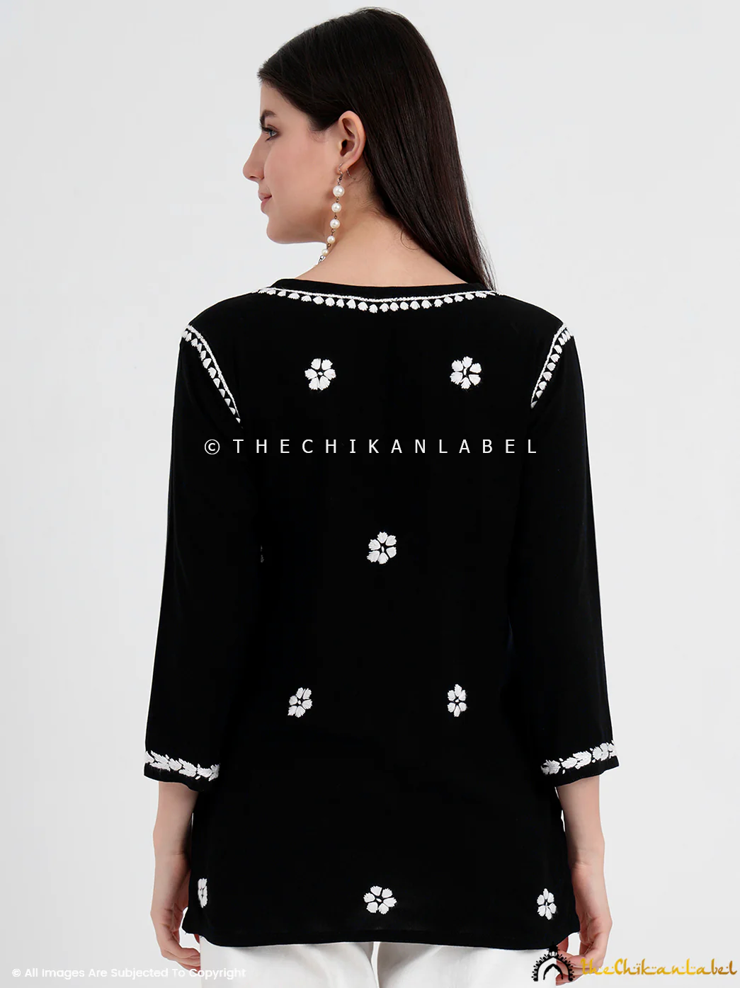 Chahat Rayon Chikankari Short Top- Black - Image 3