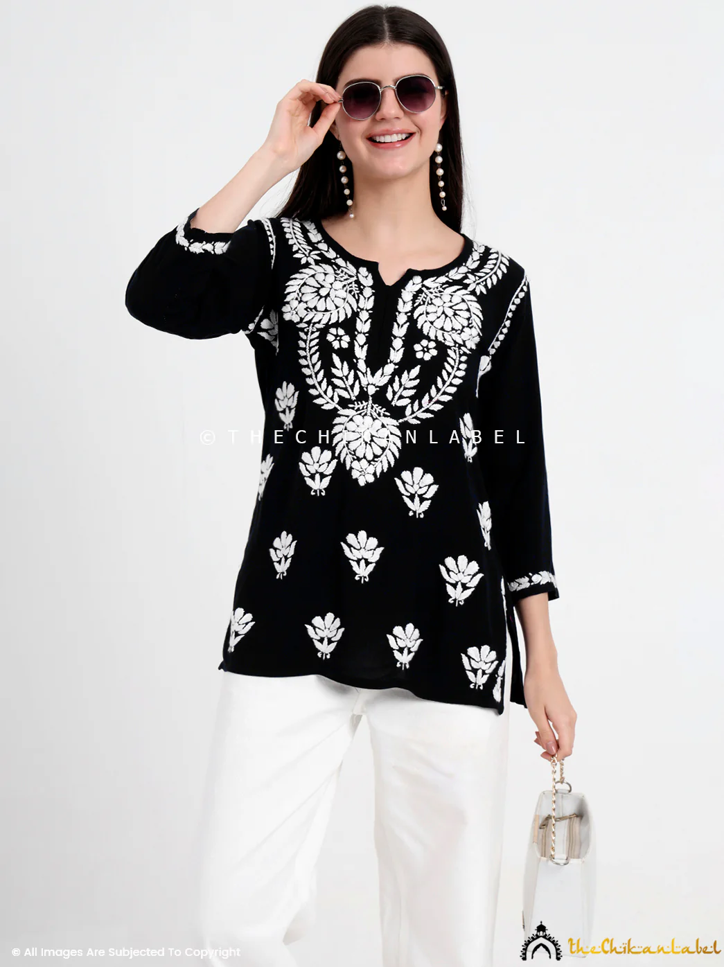 Chahat Rayon Chikankari Short Top- Black - Image 4