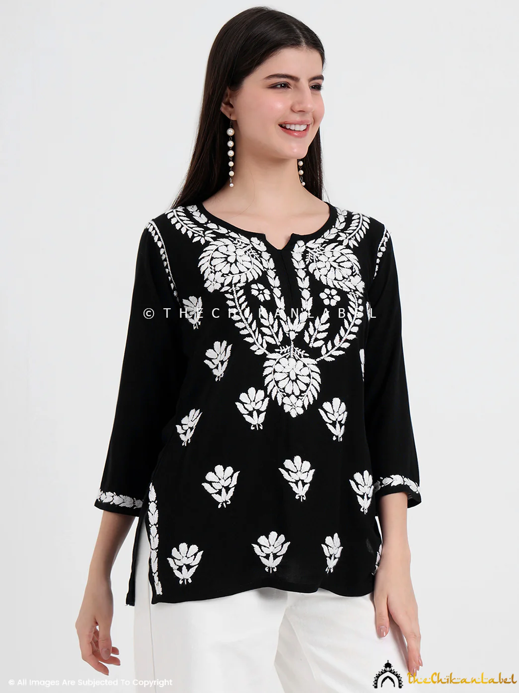 Chahat Rayon Chikankari Short Top- Black - Image 5