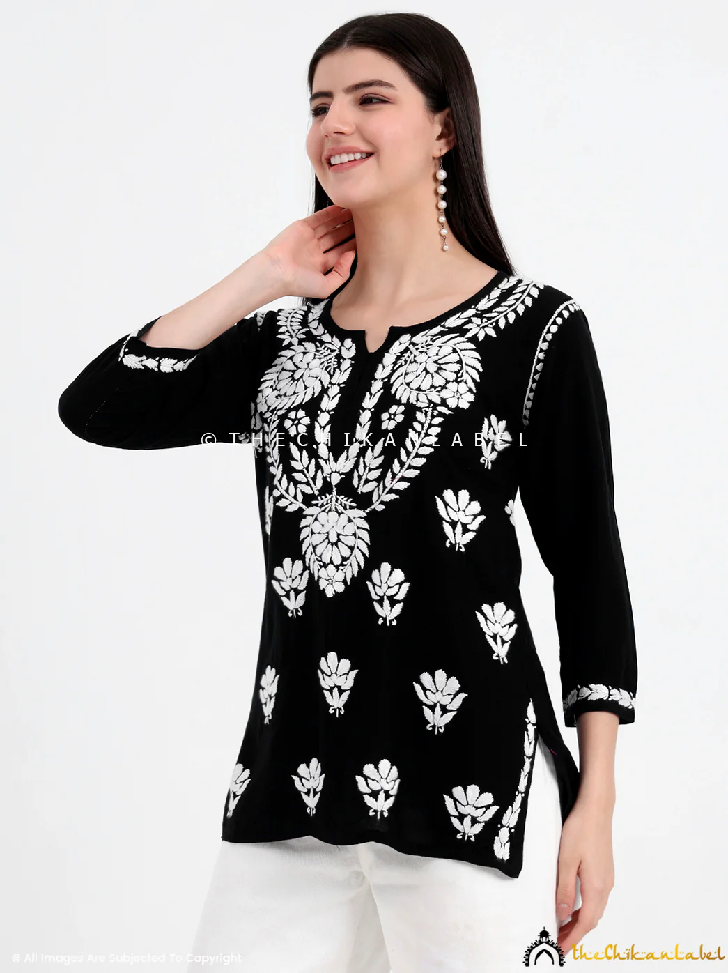 Chahat Rayon Chikankari Short Top- Black - Image 6