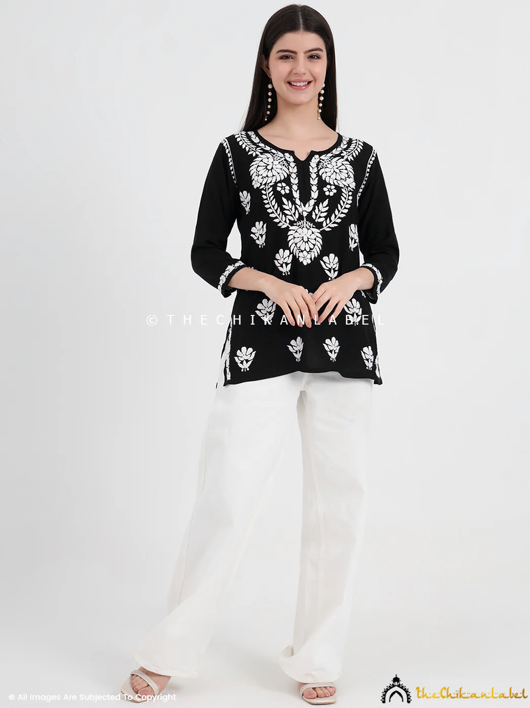 Chahat Rayon Chikankari Short Top- Black - Image 7