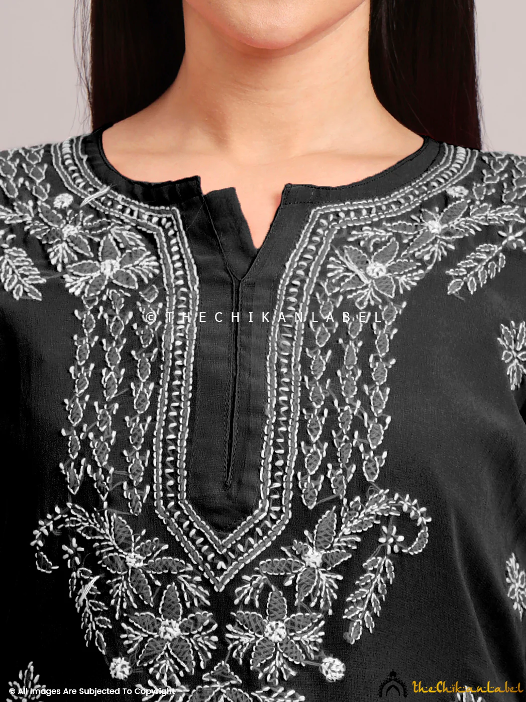 Darshana Georgette Chikankari Straight Kurti with Inner - Black - Image 2