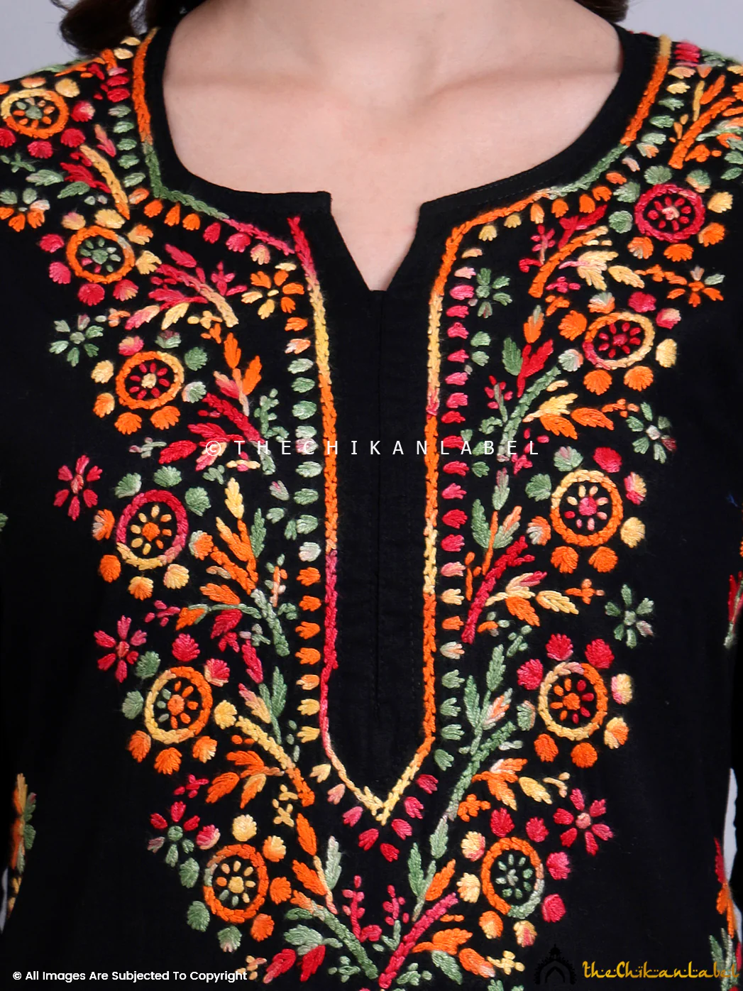 Haisha Cotton Chikankari Straight Kurti - Black - Image 2