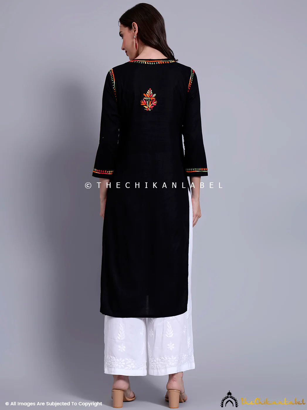 Haisha Cotton Chikankari Straight Kurti - Black - Image 3