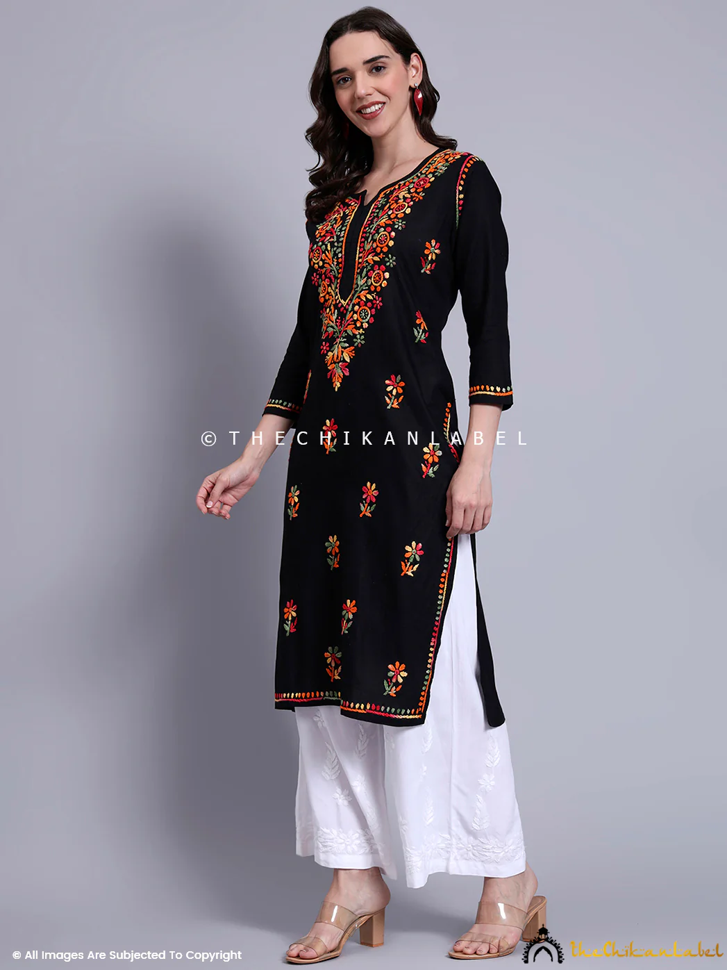 Haisha Cotton Chikankari Straight Kurti - Black - Image 4
