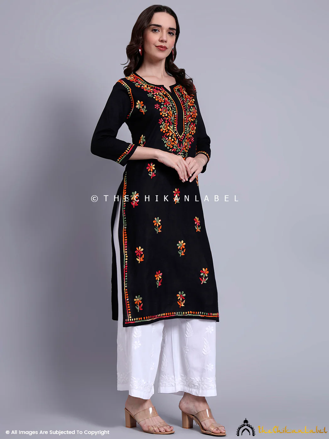 Haisha Cotton Chikankari Straight Kurti - Black - Image 5
