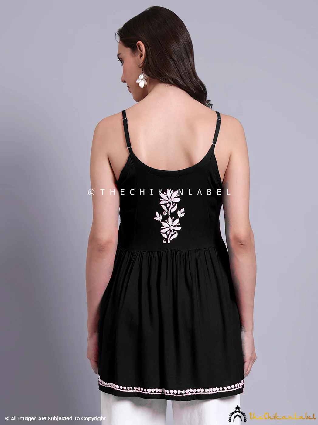 Hoor Modal Chikankari Short Strappy - Black - Image 3
