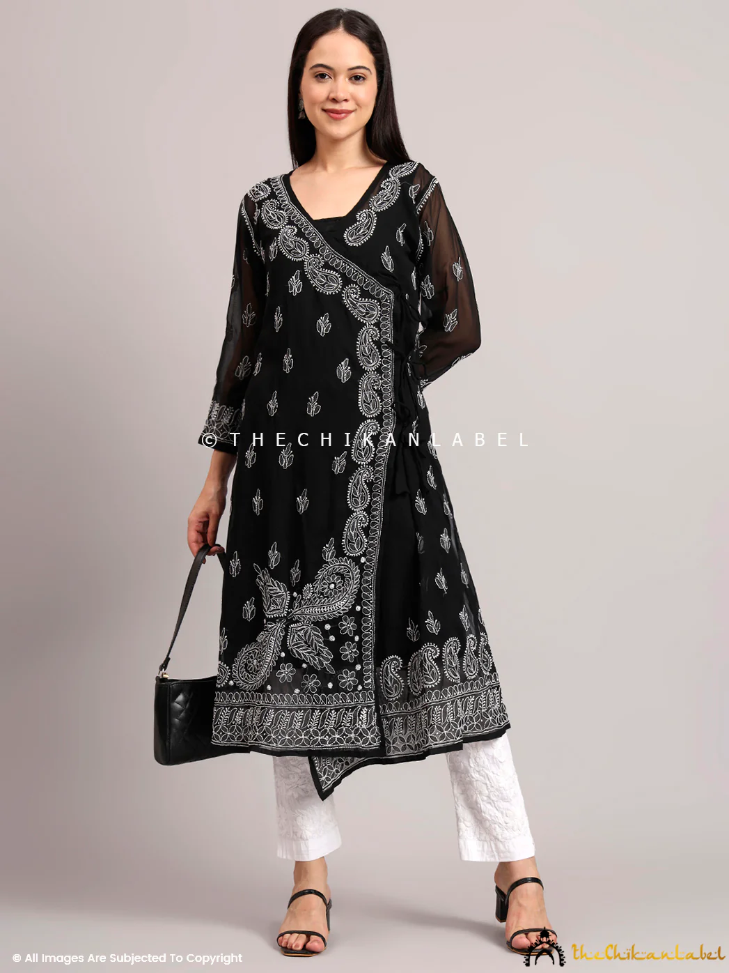 Jaanvi Georgette Chikankari Angrakha - Black - Image 6