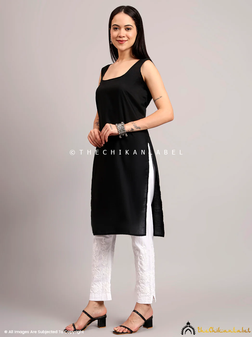 Jaanvi Georgette Chikankari Angrakha - Black - Image 7