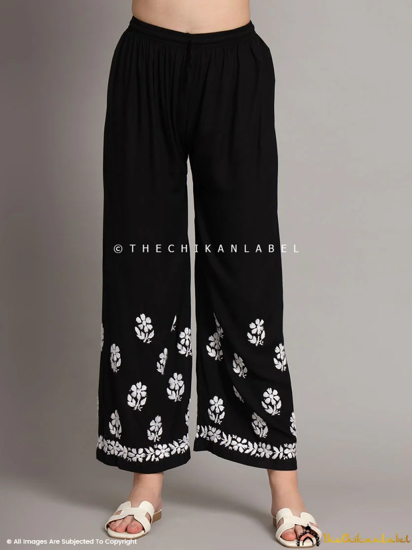 Krisha Rayon Chikankari Kurti Palazzo Set - Black - Image 7