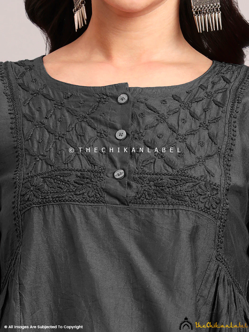 Laksha Chanderi Chikankari Short Top - Black - Image 2