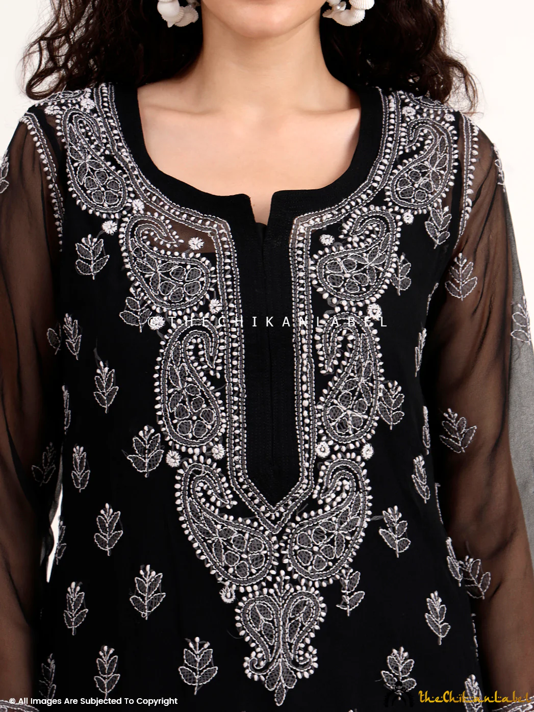 Mahak Georgette Chikankari Straight Kurti with Inner - Black - Image 2