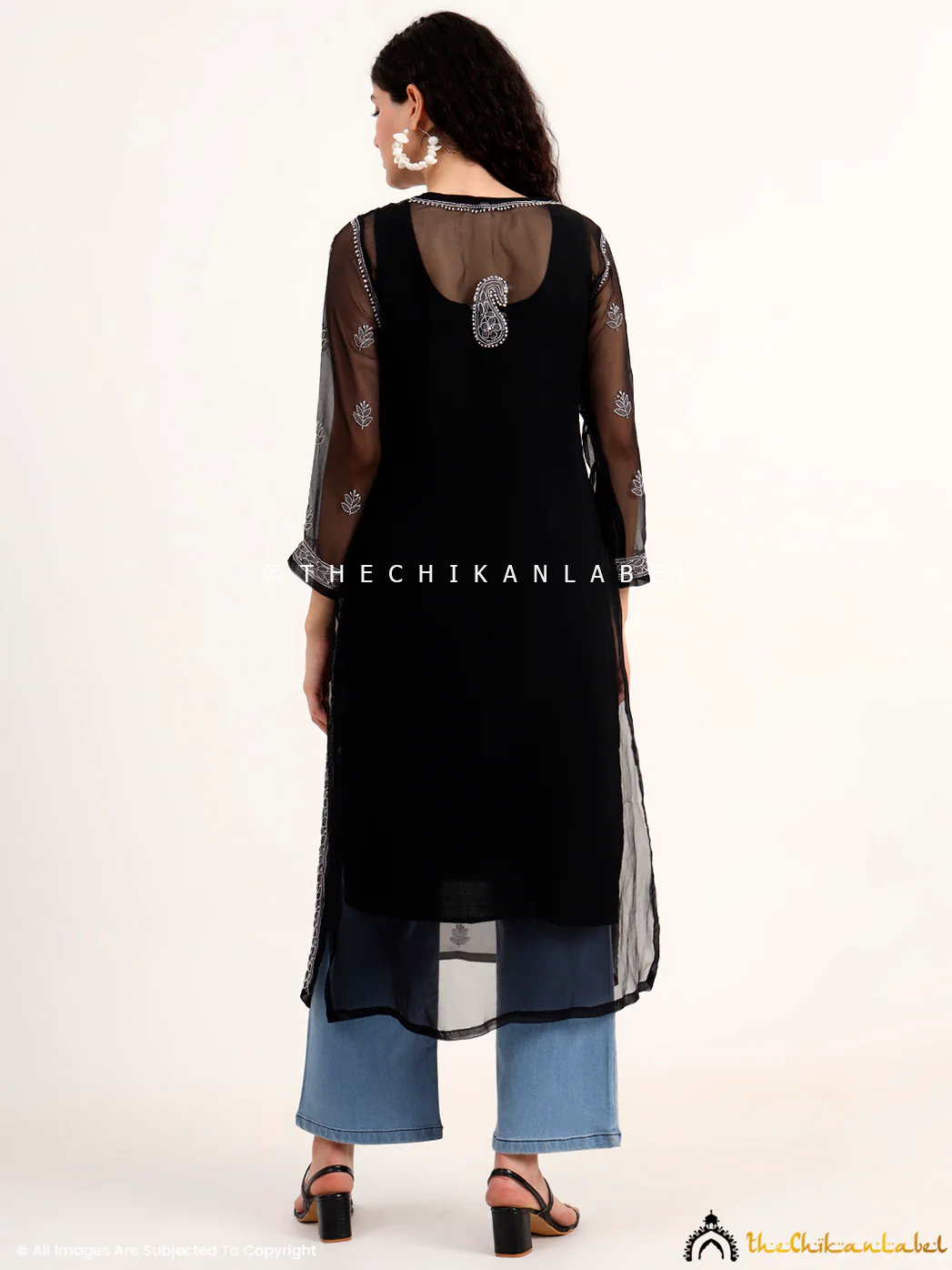 Mahak Georgette Chikankari Straight Kurti with Inner - Black - Image 3