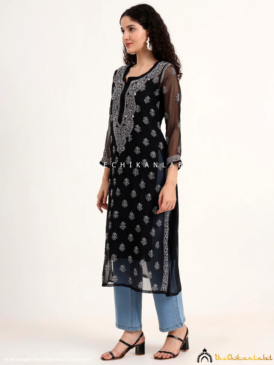 Mahak Georgette Chikankari Straight Kurti with Inner - Black - Image 4