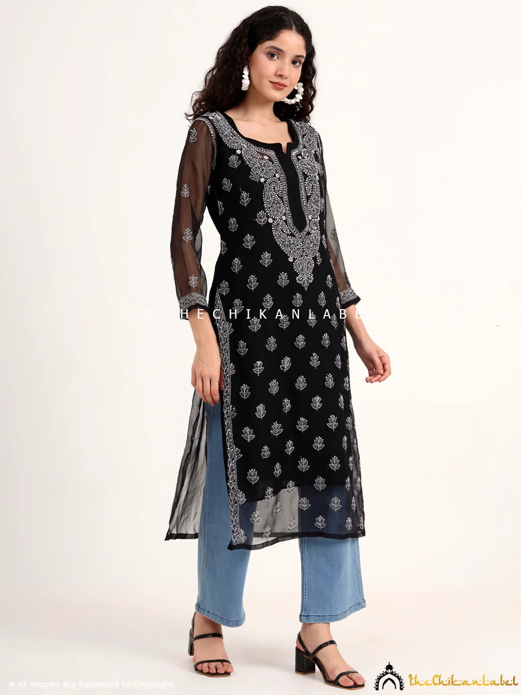 Mahak Georgette Chikankari Straight Kurti with Inner - Black - Image 5