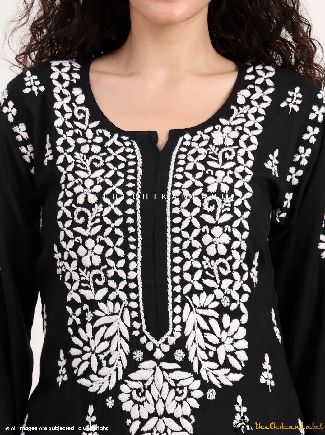Manvi Rayon Chikankari Straight Kurti - Black - Image 2