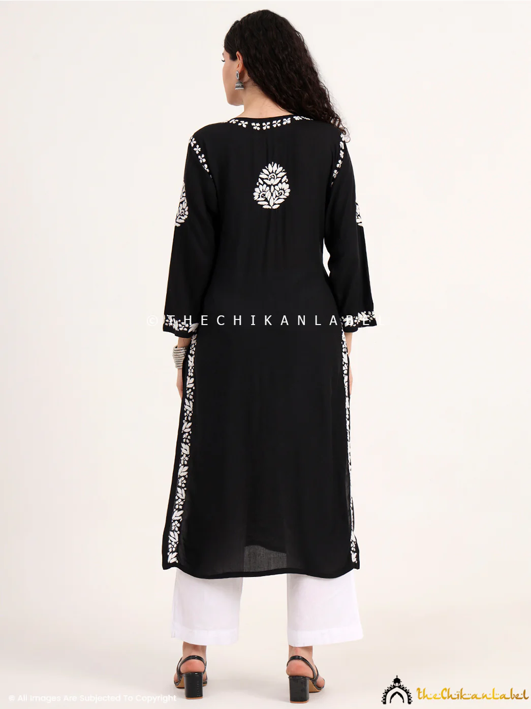 Manvi Rayon Chikankari Straight Kurti - Black - Image 3