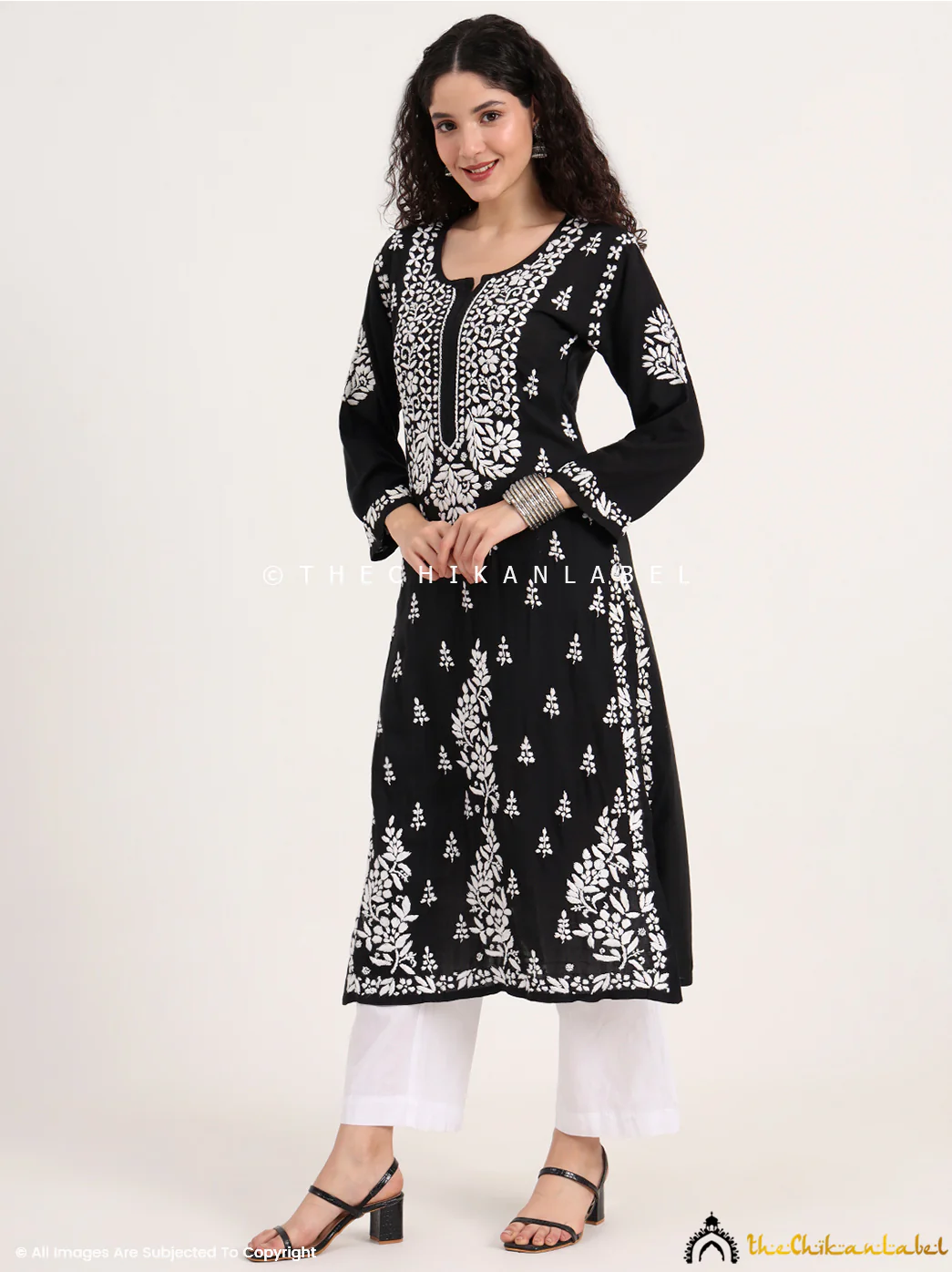 Manvi Rayon Chikankari Straight Kurti - Black - Image 4