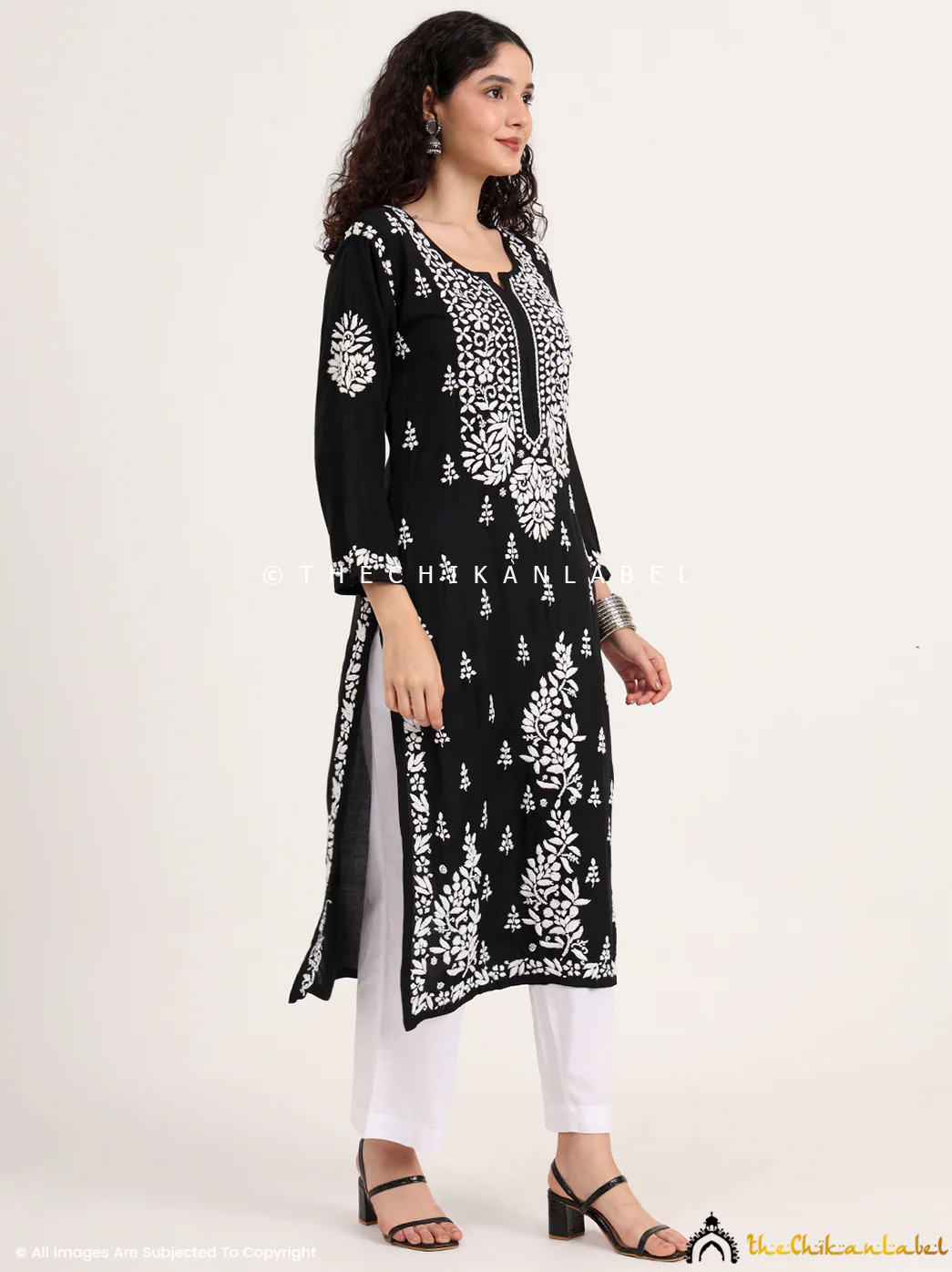 Manvi Rayon Chikankari Straight Kurti - Black - Image 5