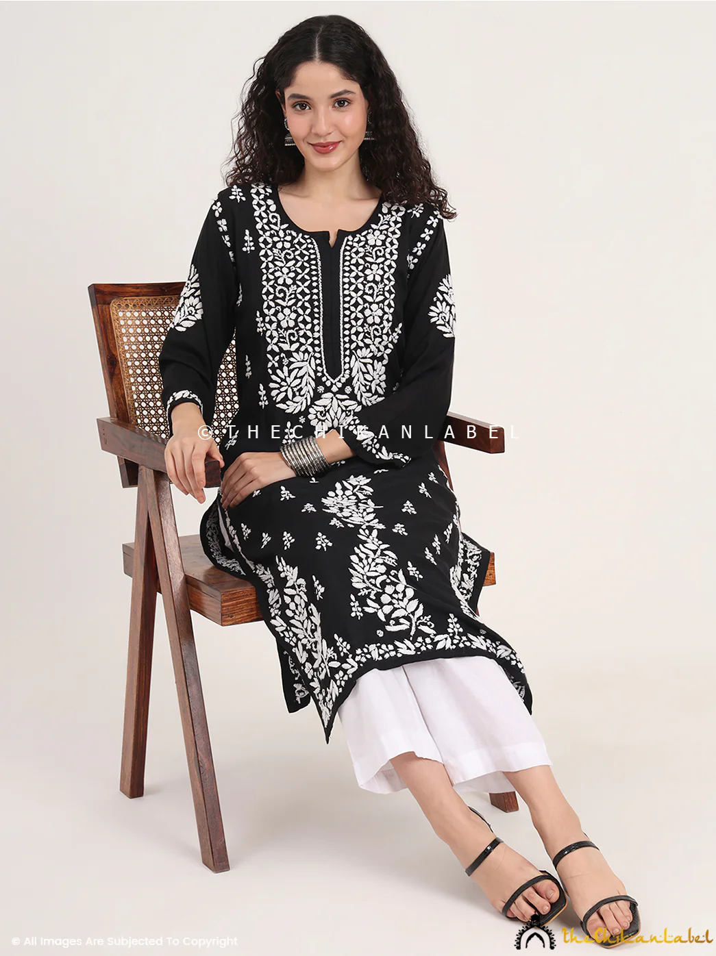 Manvi Rayon Chikankari Straight Kurti - Black - Image 6