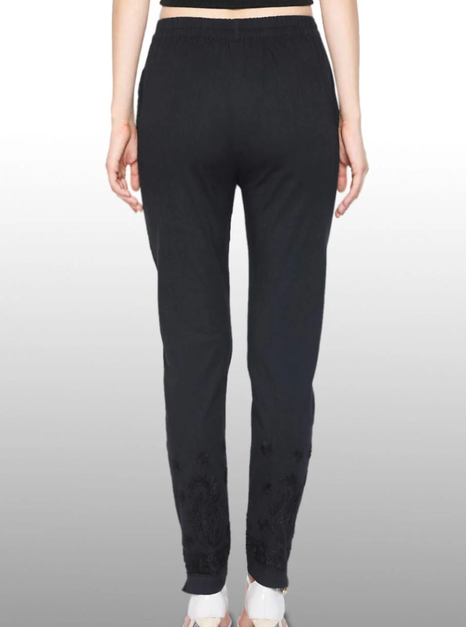 Mayuri Lycra Straight Chikankari Cigarette Pant - Black - Image 4