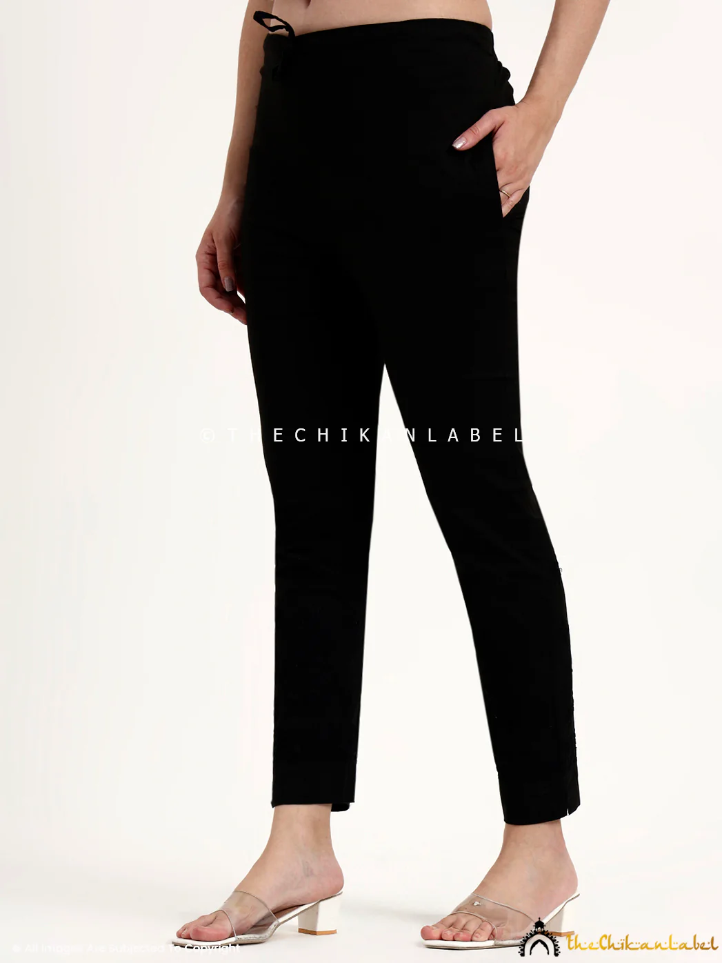Mayuri Lycra Straight Chikankari Cigarette Pant - Black - Image 8