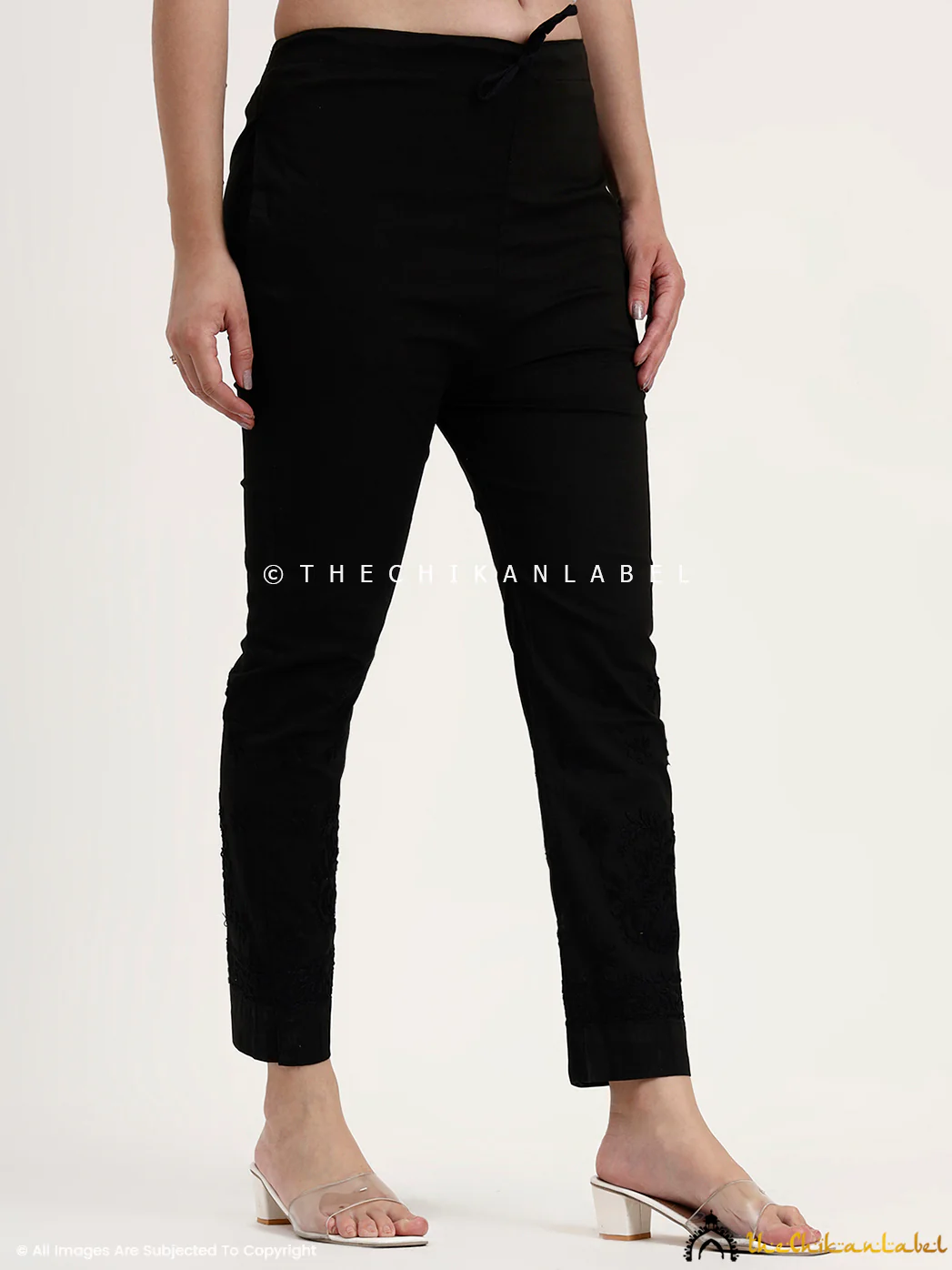 Mayuri Lycra Straight Chikankari Cigarette Pant - Black - Image 9