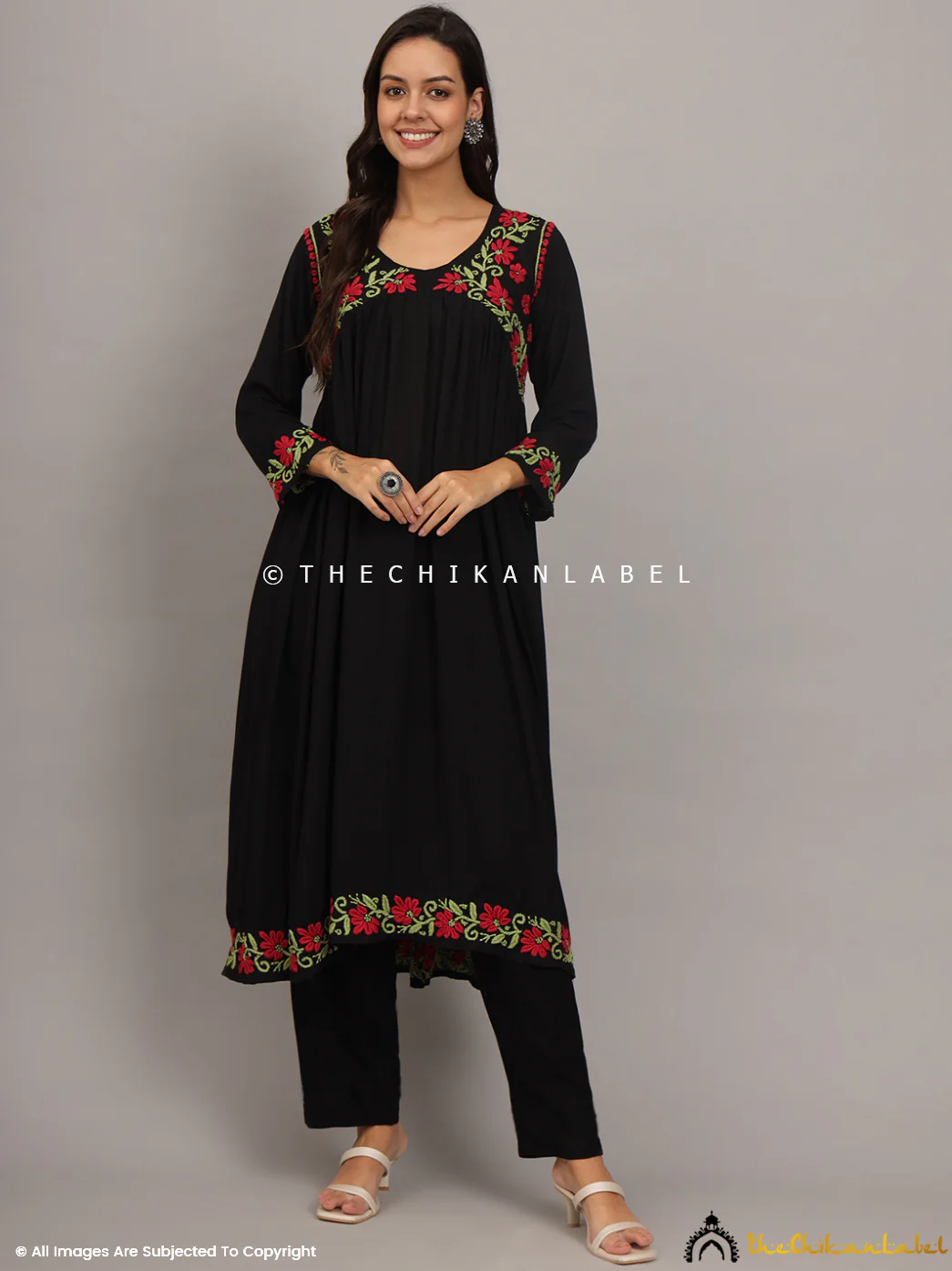 Alia Modal Chikankari Anarkali - Black Multi - Image 4