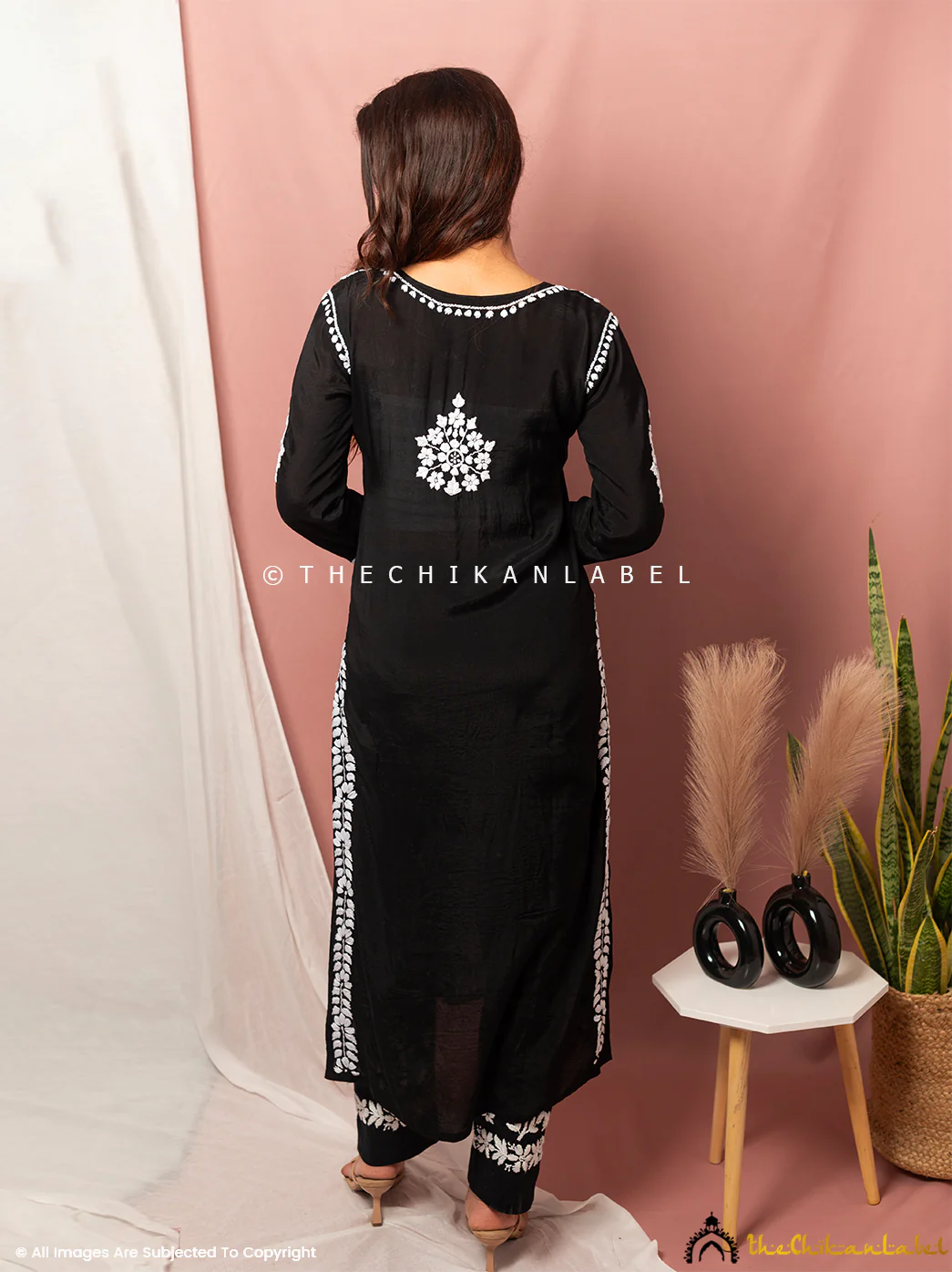 Nima Muslin Chikankari Straight Kurti - Black - Image 4