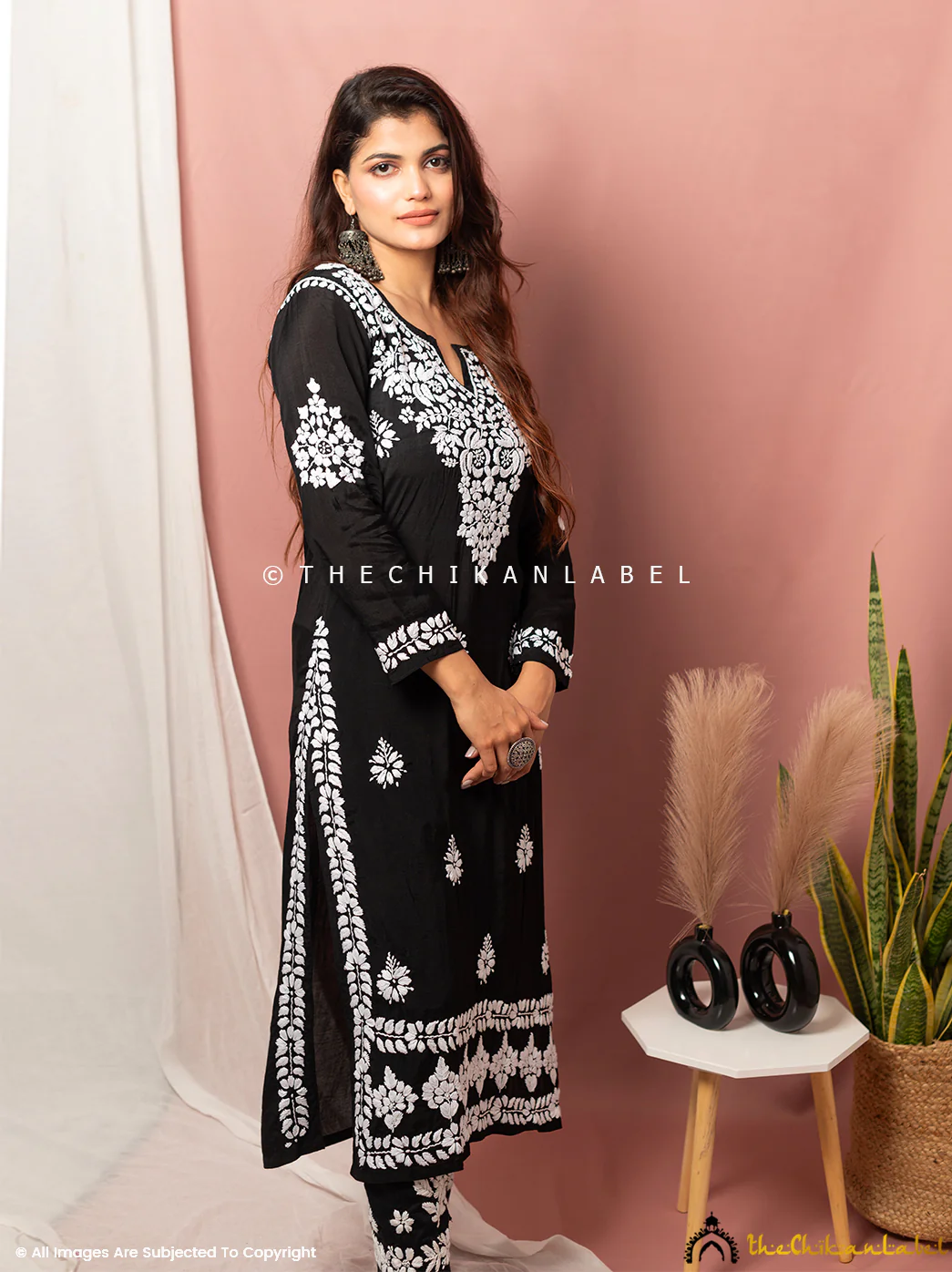 Nima Muslin Chikankari Straight Kurti - Black - Image 6