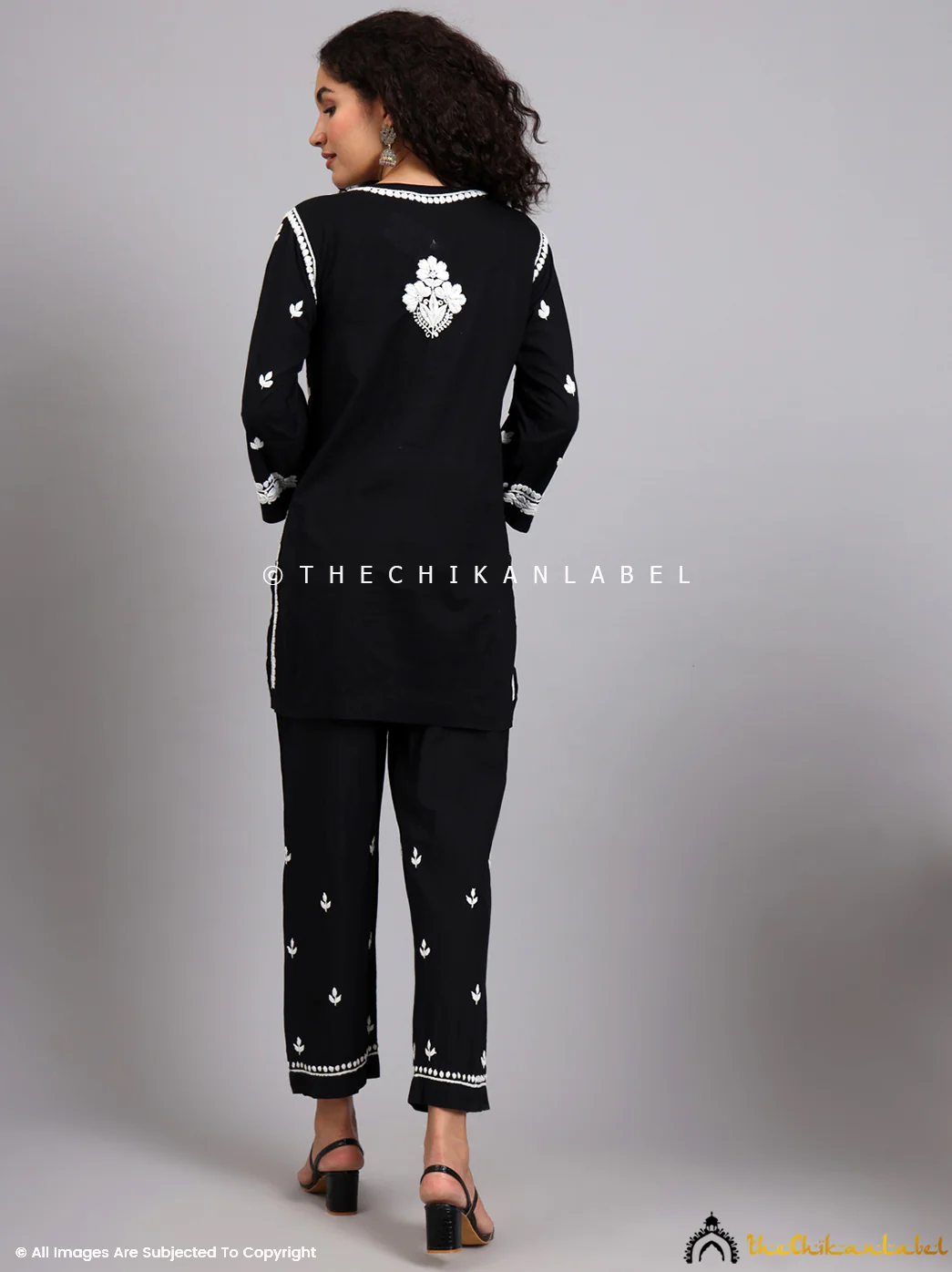 Nitya Cotton Chikankari Co-ord Set - Black - Image 3