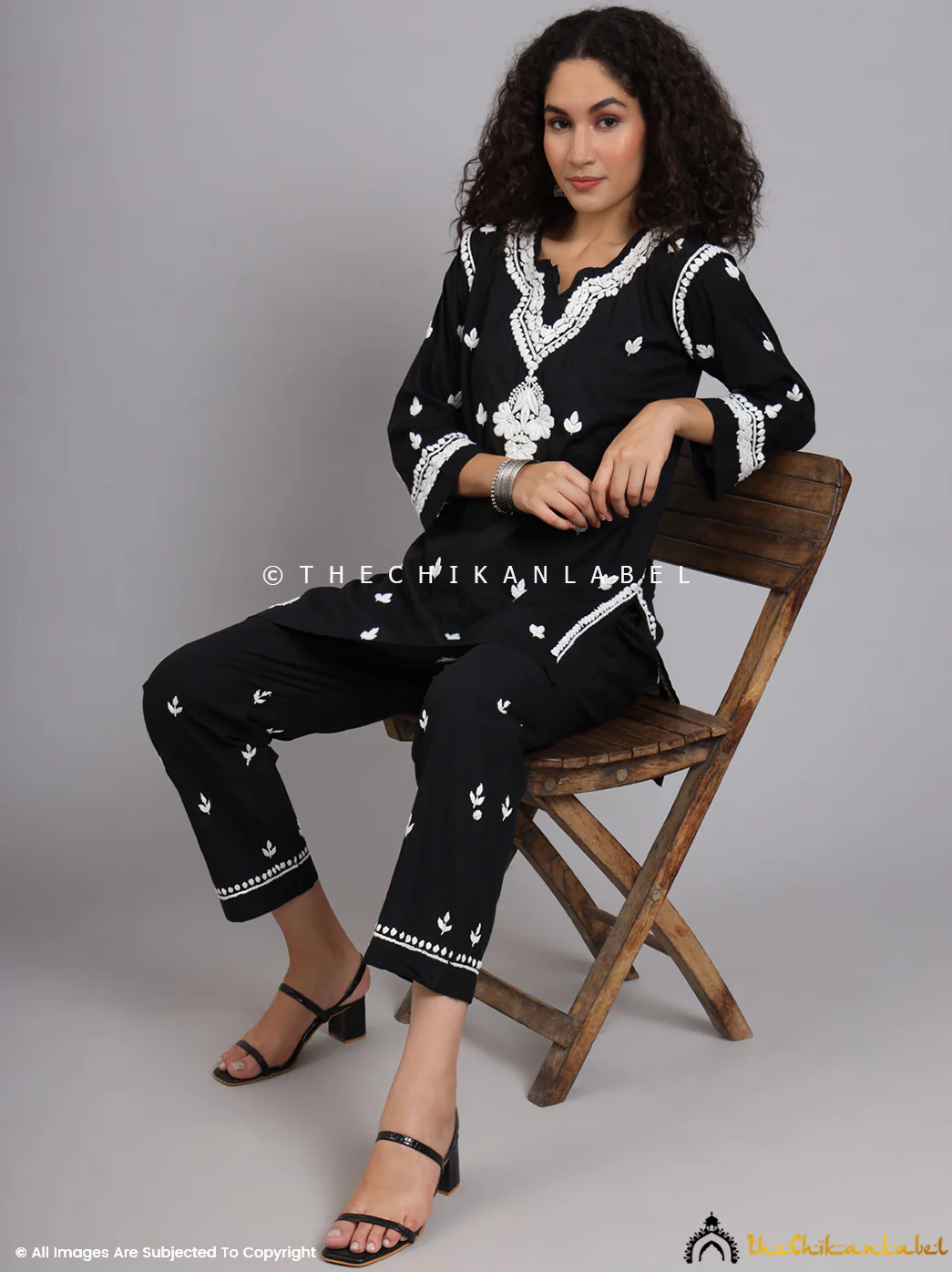 Nitya Cotton Chikankari Co-ord Set - Black - Image 4
