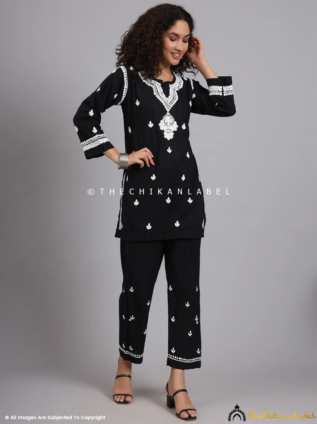 Nitya Cotton Chikankari Co-ord Set - Black - Image 6