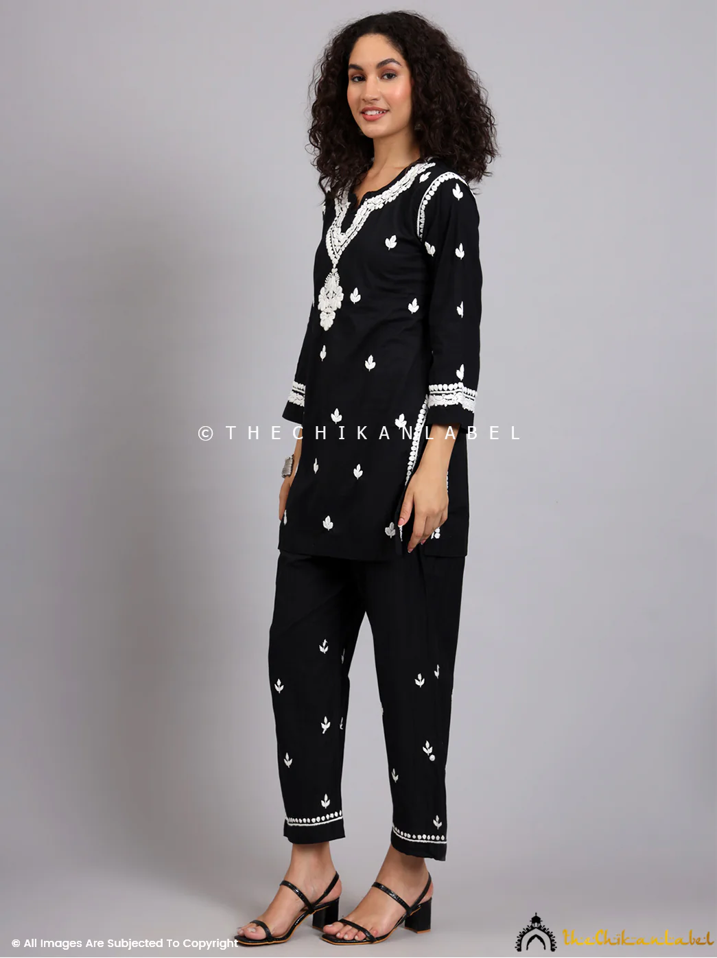 Nitya Cotton Chikankari Co-ord Set - Black - Image 7