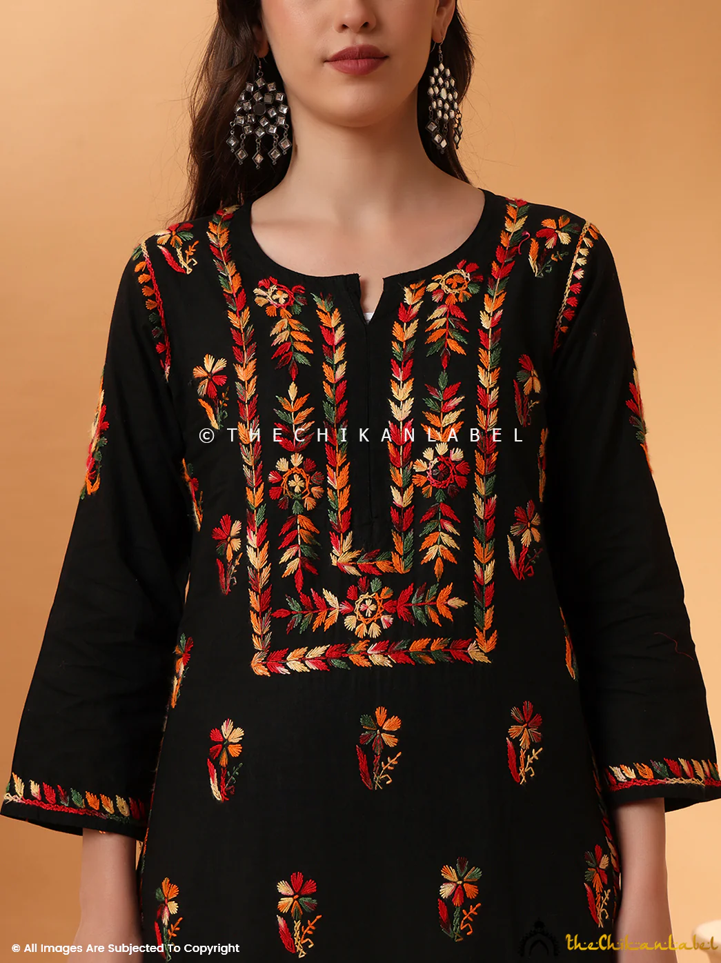 Noah Cotton Chikankari Straight Kurti - Black - Image 2