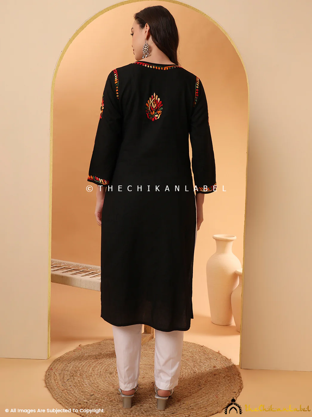 Noah Cotton Chikankari Straight Kurti - Black - Image 3