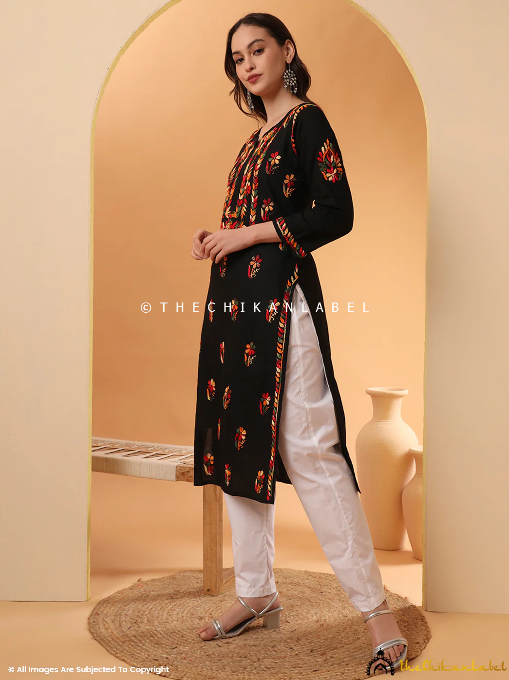 Noah Cotton Chikankari Straight Kurti - Black - Image 5