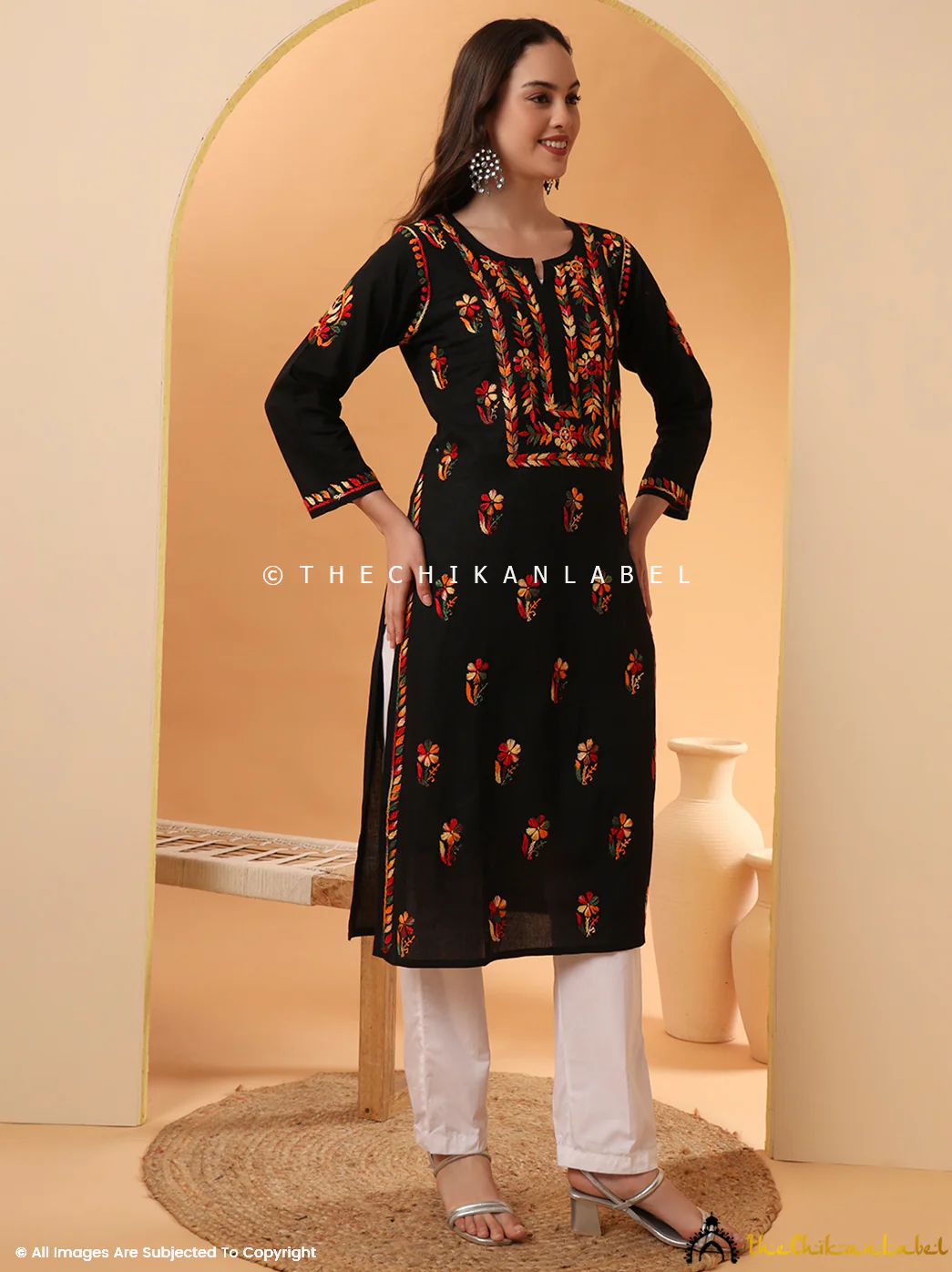 Noah Cotton Chikankari Straight Kurti - Black - Image 6