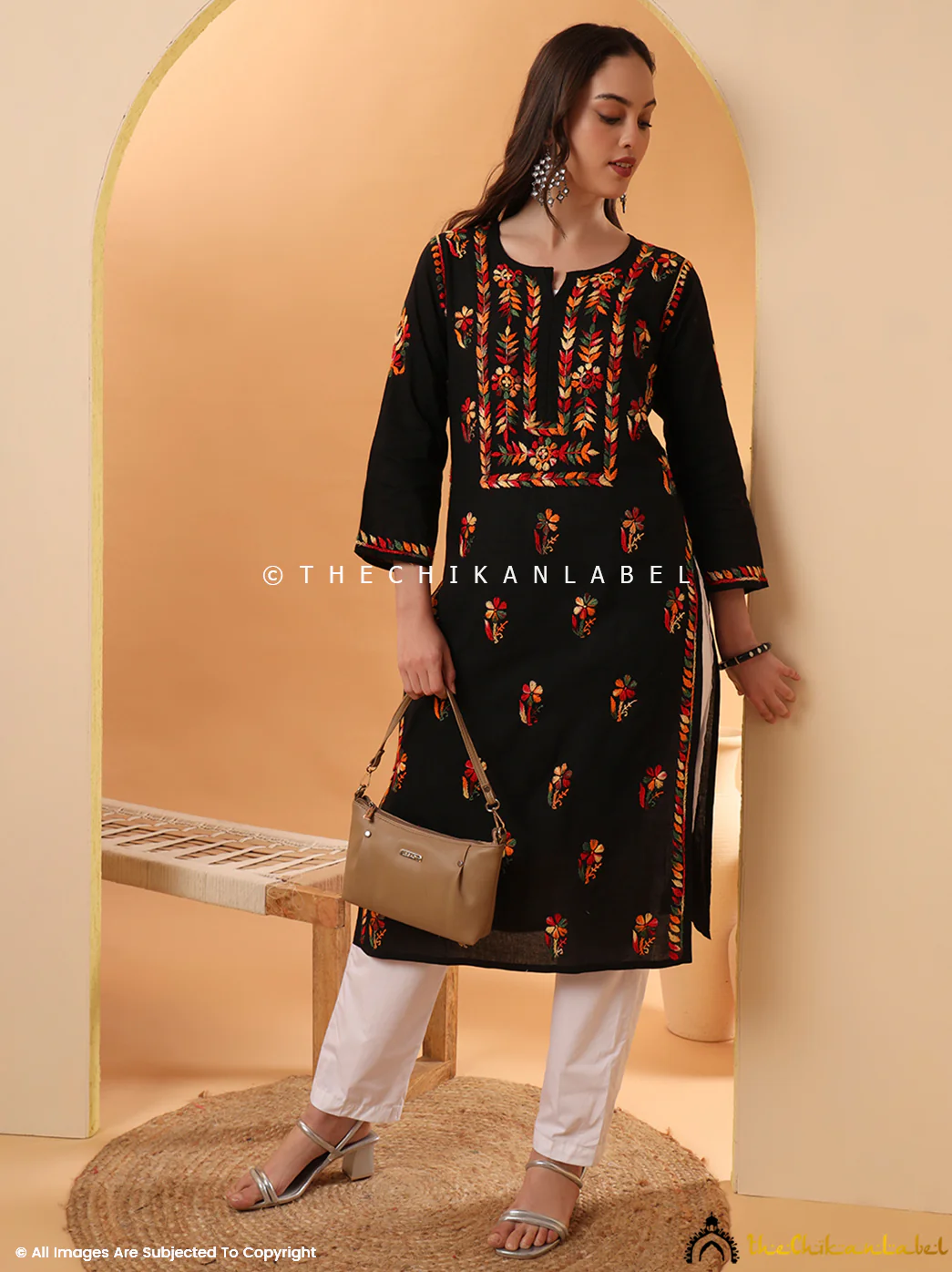 Noah Cotton Chikankari Straight Kurti - Black - Image 7