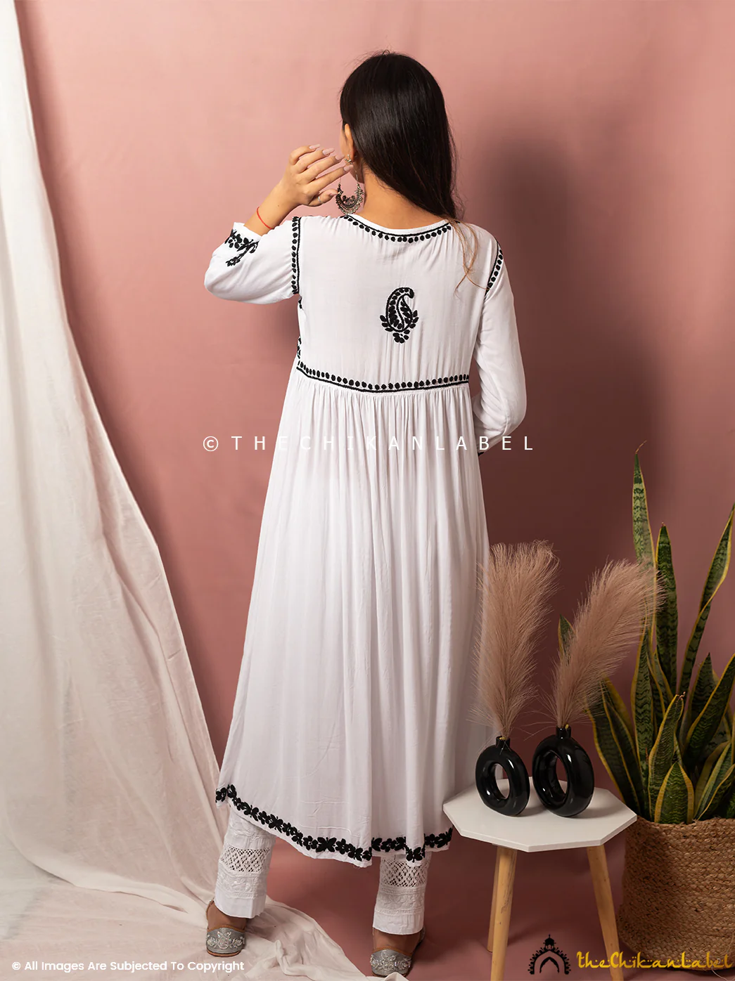 Alia Modal Chikankari Anarkali - Black on White - Image 7